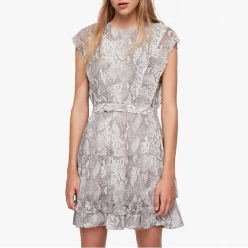 All Saints. Animal Print. Grey Mini Dress. Size 4.
